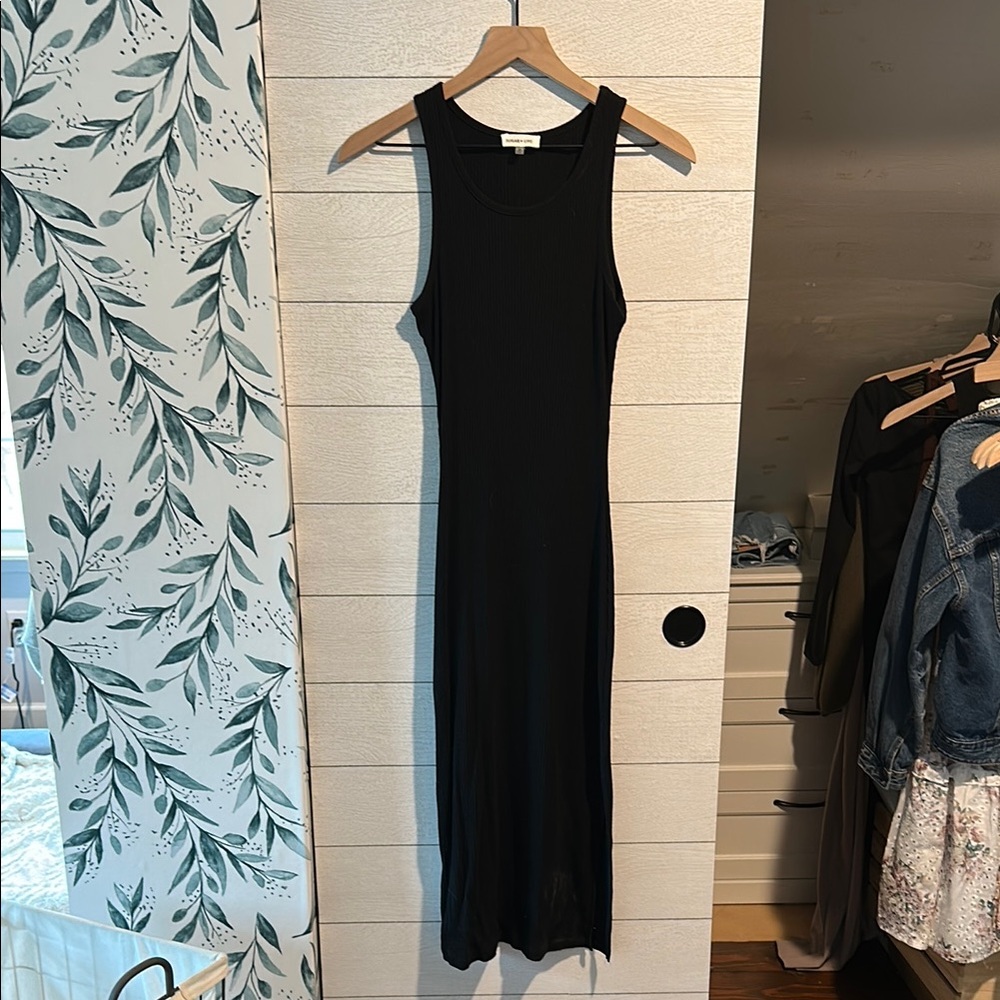 Sugarlips Black Ribbed Sheath Midi Dress XS